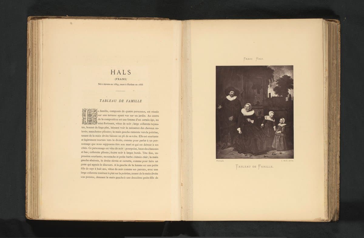 Reproductie van een geschilderd familieportret door Frans Hals